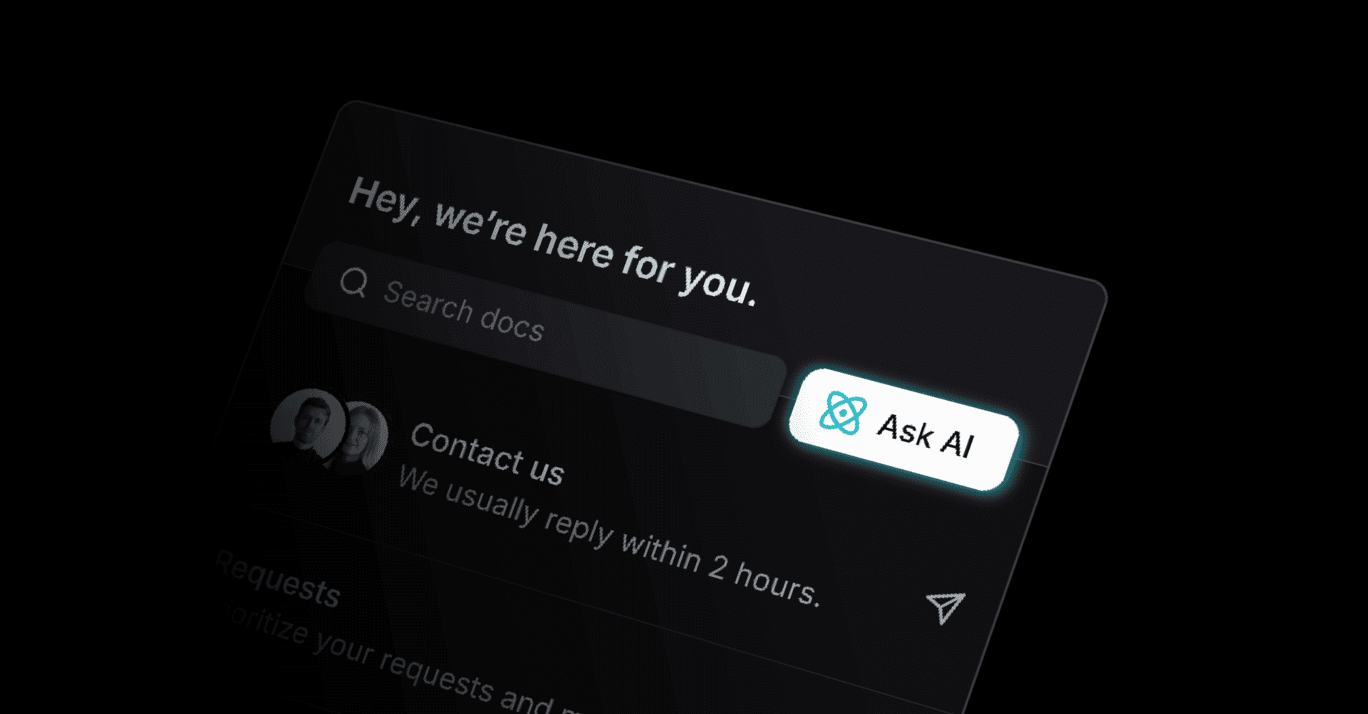 AI chat widget with Ask AI button and search docs